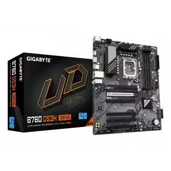 GIGABYTE B760 DS3H GEN5 Mainboard - Unterstützt Intel Core 14. Gen CPUs, 8+2+1 Phasen Digital VRM, bis zu 5600 MHz DDR5, 2xPCIe 4.0 M.2, 1GbE LAN, USB 3.2 Gen 2x2