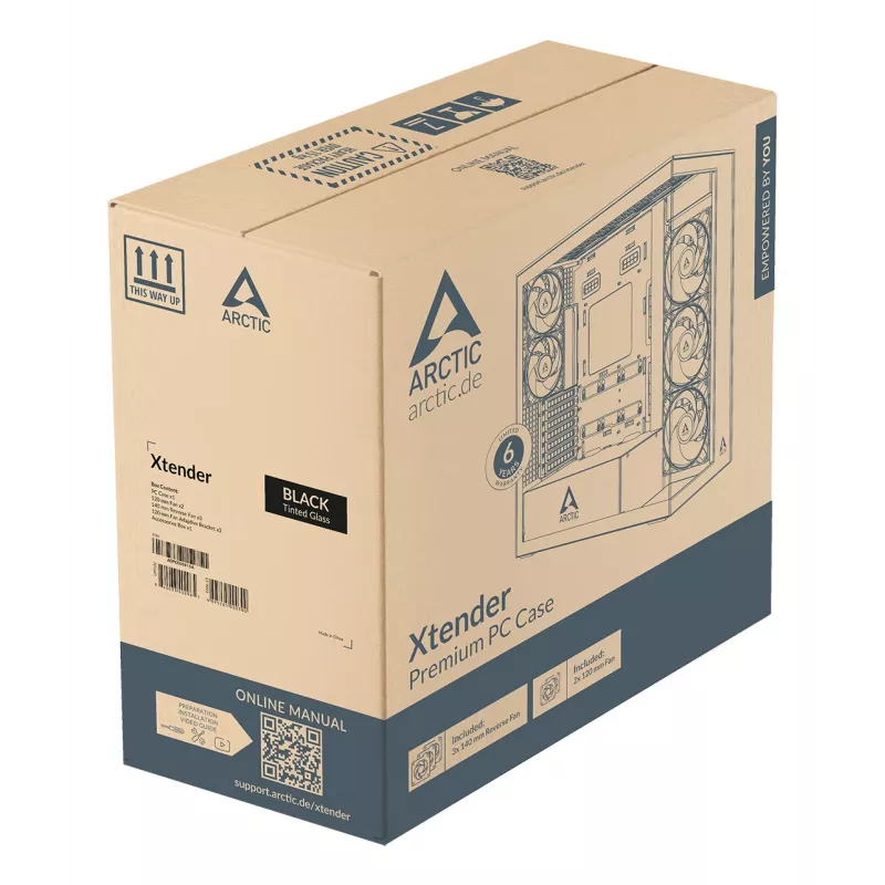 ARCTIC Xtender (Schwarz) Premium E-ATX PC-Gehäuse, Midi-Tower, PC, Schwarz, EATX, Metall, Tempered Glass, Gaming