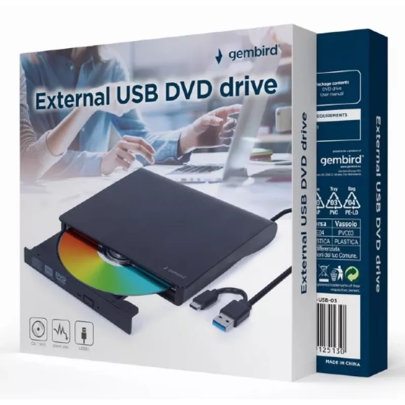Gembird DVD-USB-031 externer Slim DVD-Brenner, USB-C / USB 3.1, schwarz