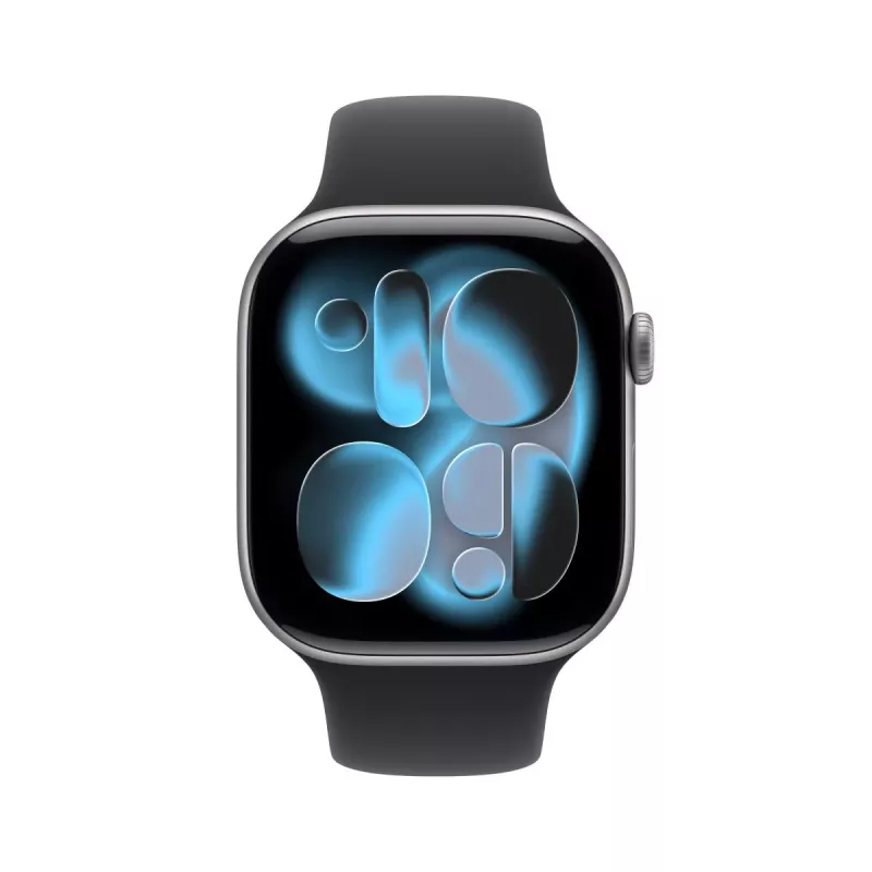 Apple Watch Series 11 GPS 46 mm, Aluminiumgehäuse Space Grau mit schwarzem Sportarmband – M/L