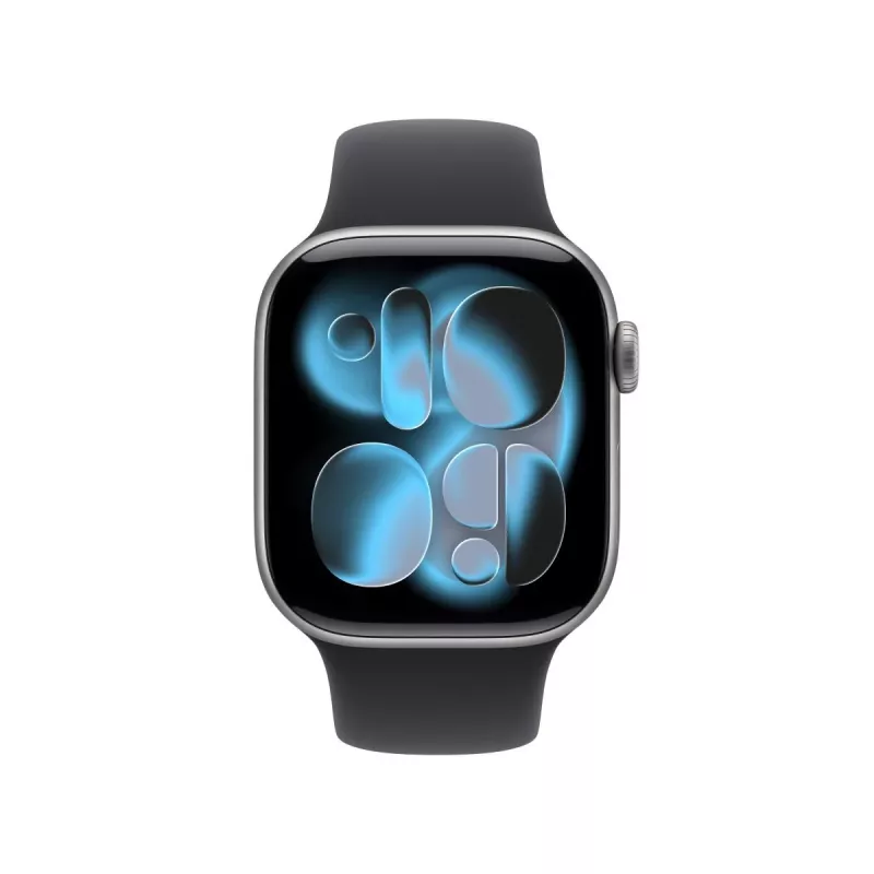 Apple Watch Series 11 GPS 42 mm, Aluminiumgehäuse Space Grau mit schwarzem Sportarmband – S/M