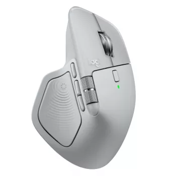 Logitech Maus MX Master 4 — rechtshändig, Laser 8000 DPI, RF Wireless + Bluetooth, 8 Tasten, grau