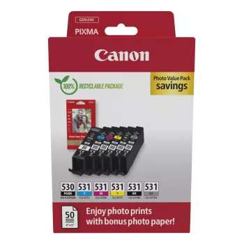 Canon PGI-530/CLI-531 PVP Tintenpatrone 6 Stück Original Schwarz, Cyan, Grau, Magenta, Fotoschwarz, Gelb