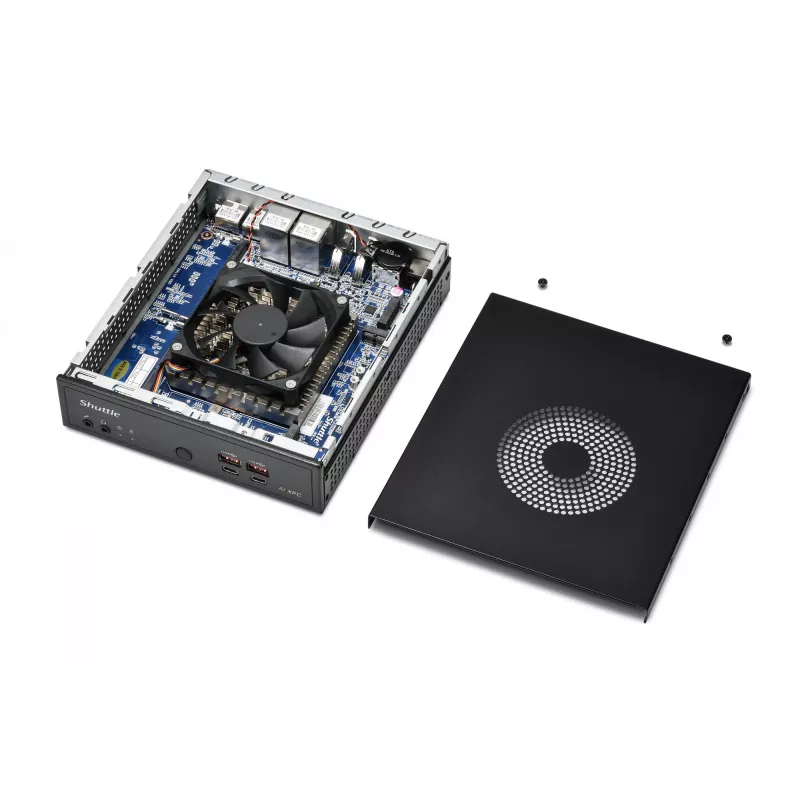 Shuttle Slim AI PC DN11H5 Intel Core Ultra 5 125H, Intel Arc Grafik, 2xHDMI, 2x DP, 4x 2.5Gbit LAN, VESA, 24/7 Dauerbetrieb