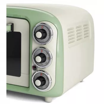 Ariete 979 Design Elektrobackofen 18 Liter, geeignet für 30 cm Pizza, 1380 W, 3 Einschubebenen, 60 Minuten Timer, Edelstahl, Pastellgrün