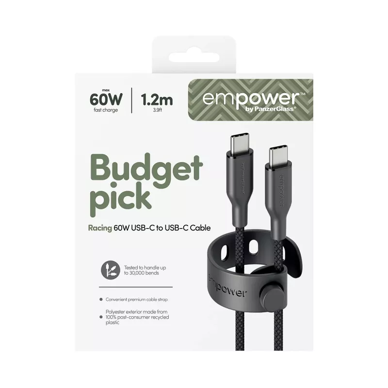 PanzerGlass empower™ by ® Racing 60W USB-C-auf-USB-C-Kabel | USB 2.0 | 1,2 m | Space Black