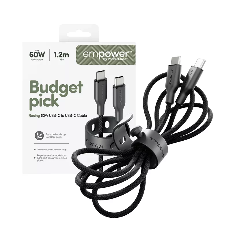 PanzerGlass empower™ by ® Racing 60W USB-C-auf-USB-C-Kabel | USB 2.0 | 1,2 m | Space Black