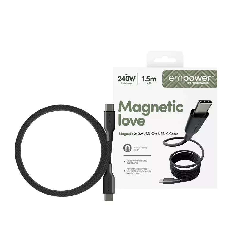 PanzerGlass empower™ by ® Magnetic 240W USB-C to USB-C Kabel | USB 2.0 | 1,5 m | Space Black