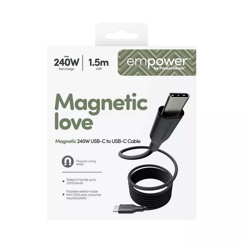 PanzerGlass empower™ by ® Magnetic 240W USB-C to USB-C Kabel | USB 2.0 | 1,5 m | Space Black