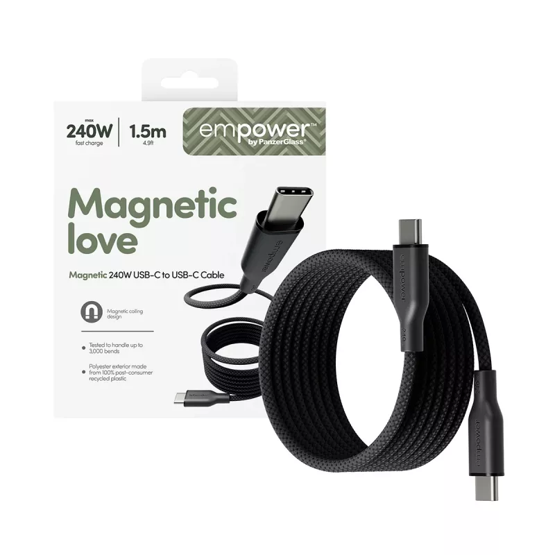 PanzerGlass empower™ by ® Magnetic 240W USB-C to USB-C Kabel | USB 2.0 | 1,5 m | Space Black
