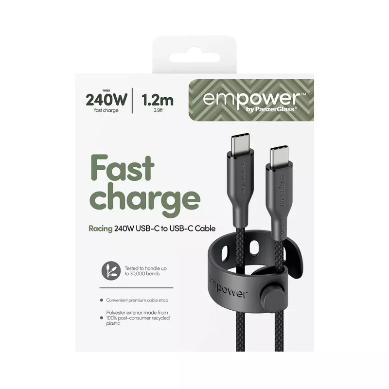 PanzerGlass empower™ by ® Racing 240W USB-C-auf-USB-C-Kabel | USB 2.0 | 1,2 m | Space Black