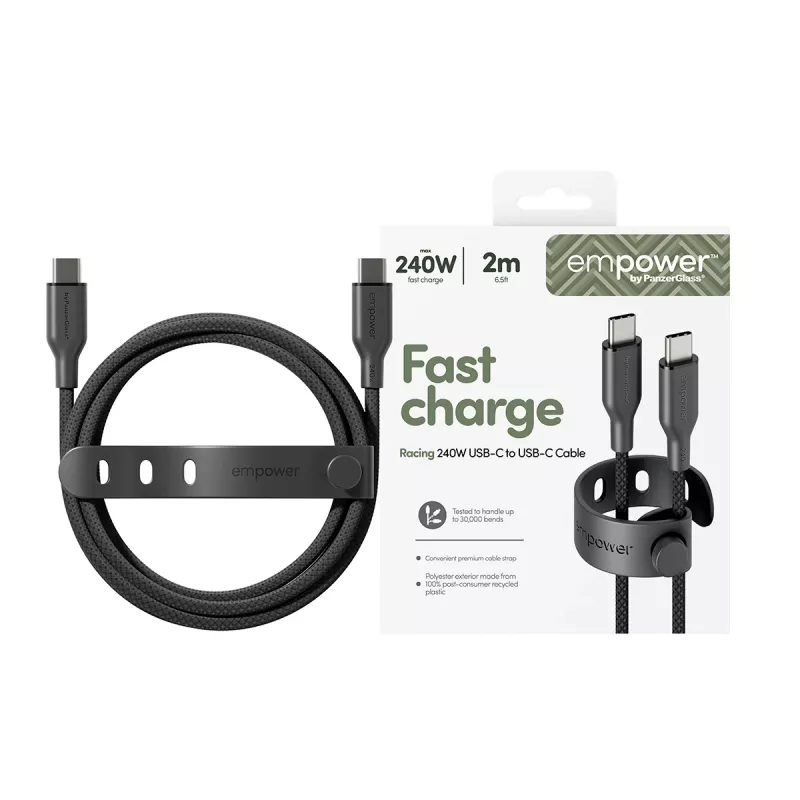 PanzerGlass empower™ by ® Racing 240W USB-C-auf-USB-C-Kabel | USB 2.0 | 2M | Space Black