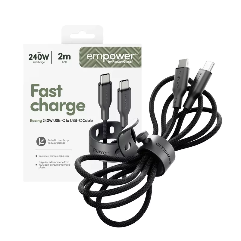 PanzerGlass empower™ by ® Racing 240W USB-C-auf-USB-C-Kabel | USB 2.0 | 2M | Space Black