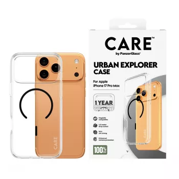 PanzerGlass CARE™ by ® Urban Explorer Hülle transparent mit schwarzem MagSafe iPhone 17 Pro Max