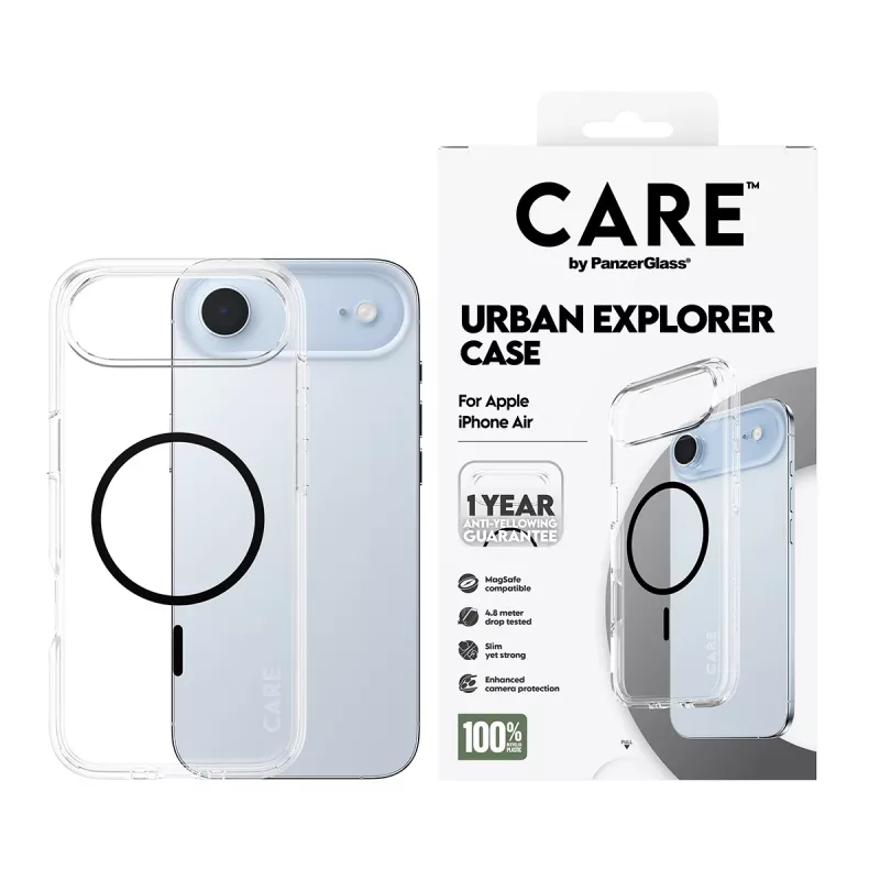 PanzerGlass CARE by Flagship Case Hülle für iPhone Air, transparent Urban Explorer mit schwarzem MagSafe