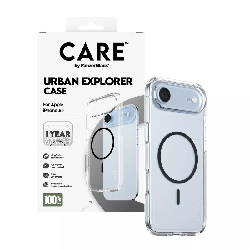 PanzerGlass CARE by Flagship Case Hülle für iPhone Air, transparent Urban Explorer mit schwarzem MagSafe