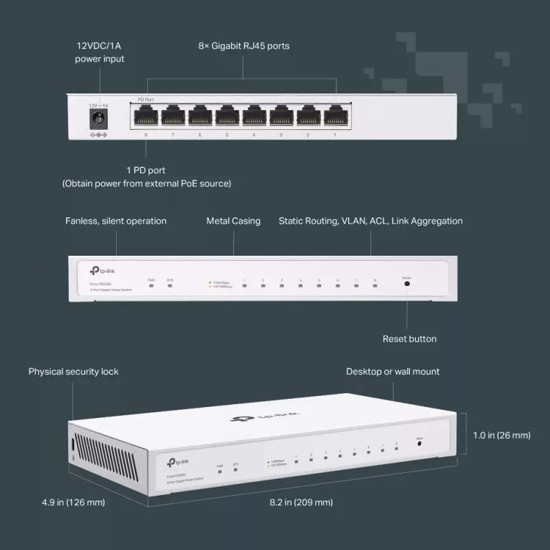 TP-Link Festa FS308G 8-Port-Gigabit-Managed-Switch L2/L2+, weiß