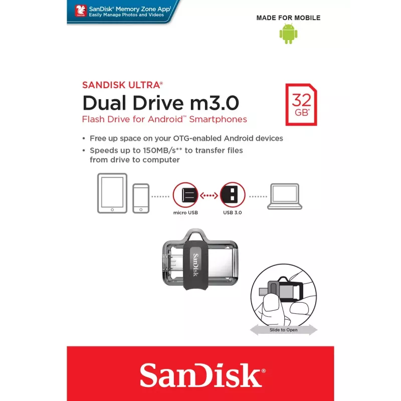 WESTERN DIGITAL SanDisk ULTRA DUAL DRIVE M3.0 - 32GB USB-Stick - micro-USB / USB 3.0