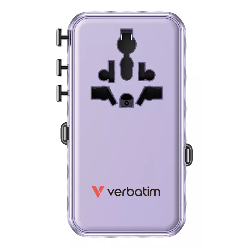 Verbatim Charge 'n' Travel 70W 2C retractable Universal Travel Adapter Purple