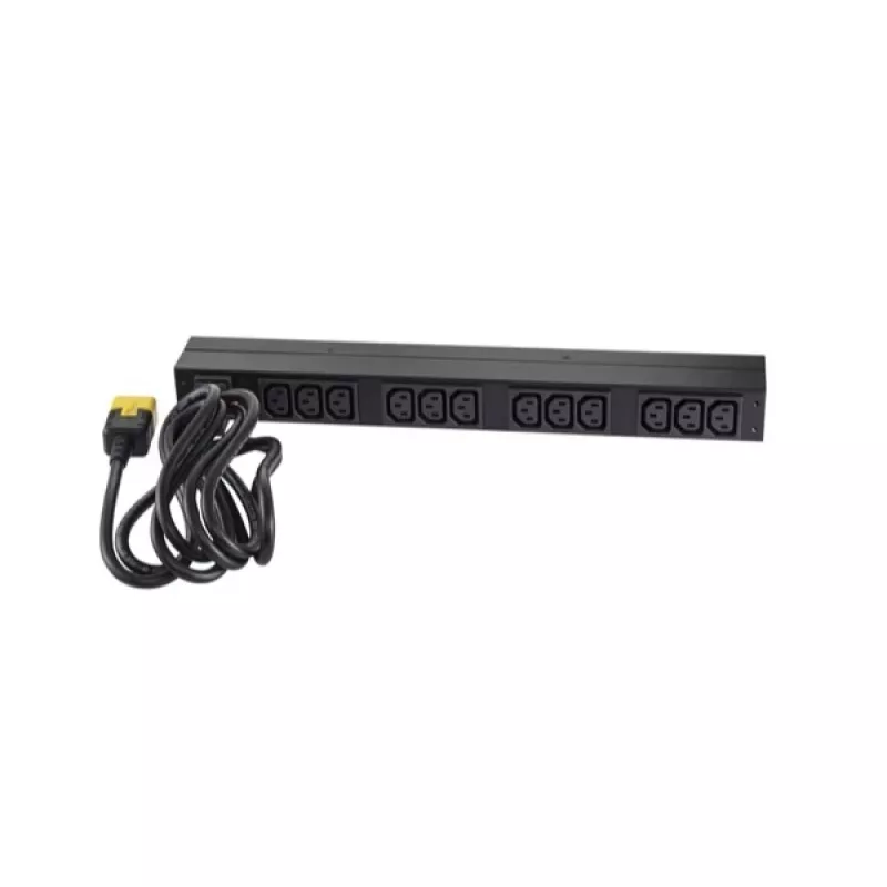 APC AP9565 Basic Rack-Stromverteiler (PDU), 1U, einphasig, 16 A, 208/230 V, 3680 W, 12 C13-Ausgänge, C20-Eingang, 2,5 m Kabel, Schwarz