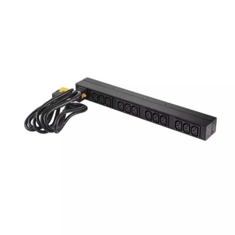 APC AP9565 Basic Rack-Stromverteiler (PDU), 1U, einphasig, 16 A, 208/230 V, 3680 W, 12 C13-Ausgänge, C20-Eingang, 2,5 m Kabel, Schwarz