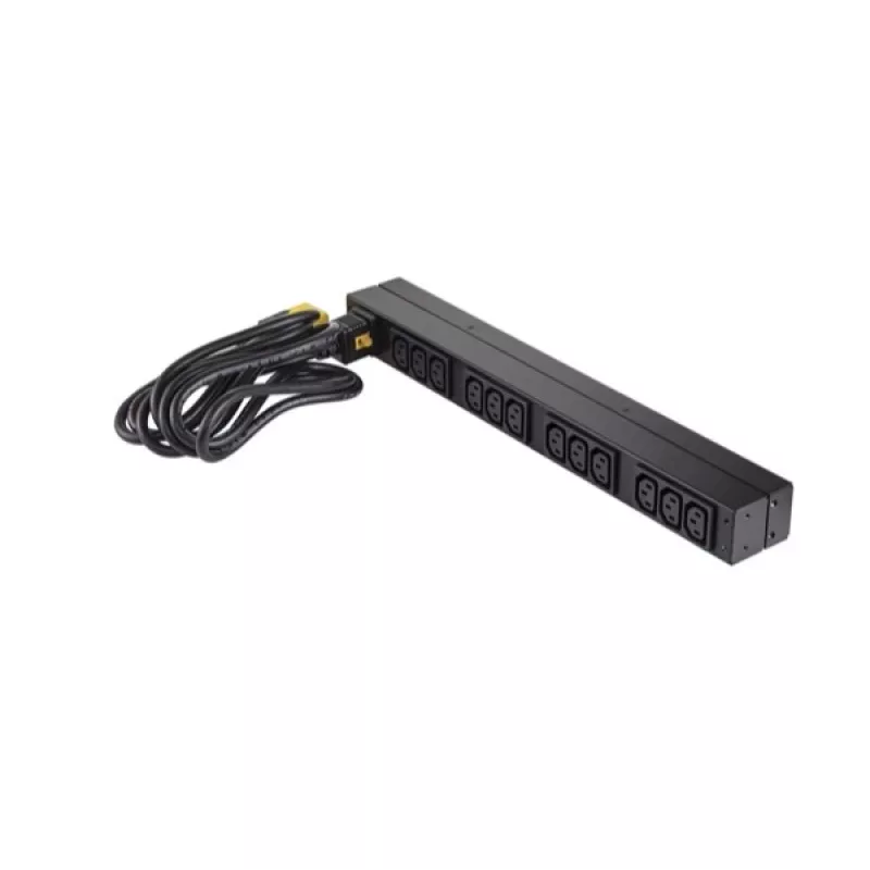 APC AP9565 Basic Rack-Stromverteiler (PDU), 1U, einphasig, 16 A, 208/230 V, 3680 W, 12 C13-Ausgänge, C20-Eingang, 2,5 m Kabel, Schwarz
