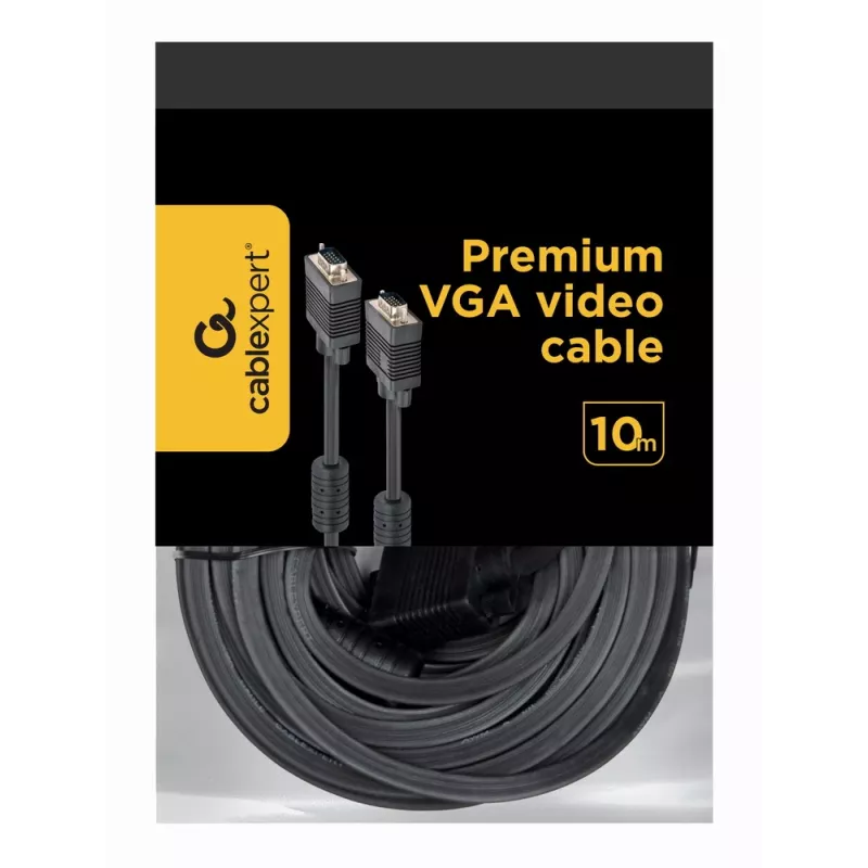 GEMBIRD Premium VGA HD15M/HD15M Dual-Shielded mit 2 Ferritkernen 10m Kabel/ Schwarz