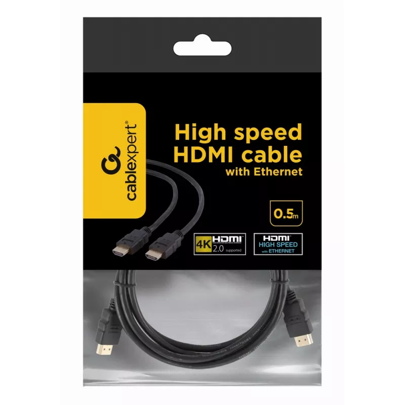 Gembird CC-HDMI4-0.5M HDMI-2.0-Kabel mit Ethernet, Stecker auf Stecker, 4K, 0,5 m, schwarz, Bulk-Verpackung