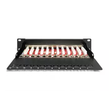 DIGITUS CAT6A Patch Panel, geschirmt, 12-Port Beschriftungsfeld, 1U, 10 Zoll Rackmontage, schwarz RAL 9005