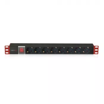 Techly I-CASE STRIP-81UD power distribution unit (PDU) 8 AC outlet(s) 1U Schwarz, Rot