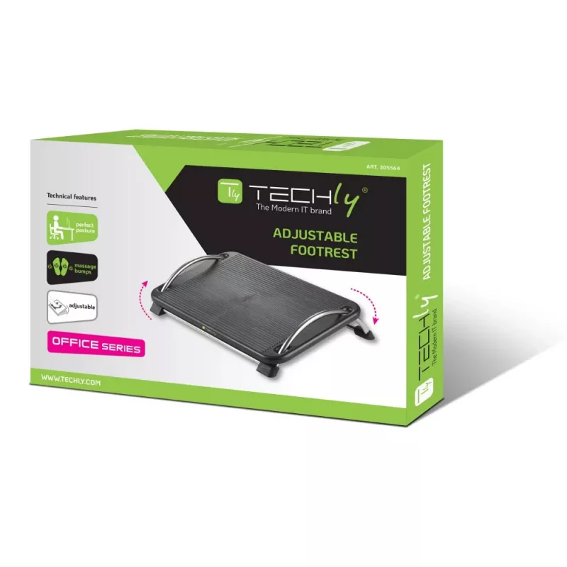 Techly ICA-FR 13 ergonomische verstellbare Fußstütze, Neigungswinkel einstellbar, rutschfest, 43 x 28 cm, schwarz