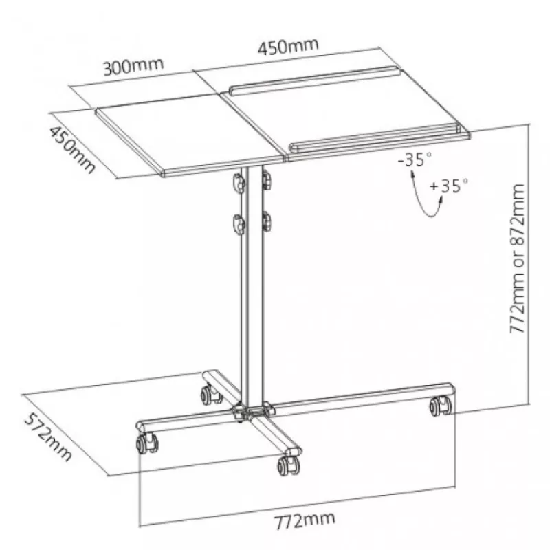 Laptop-Ständer Techly Universal verstellbarer Trolley für Notebook Projektor Schwarz