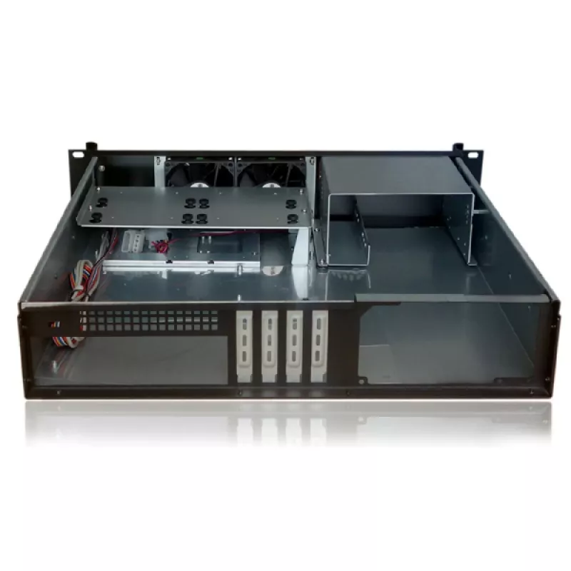 Server-Rack-Gehäuse TECHLY I-CASE IPC-240L, 2U, Micro-ATX, 4x 3,5-Zoll-Einschübe, 1x 5,25-Zoll-Einschub, 465x400x88,8 mm, schwarz