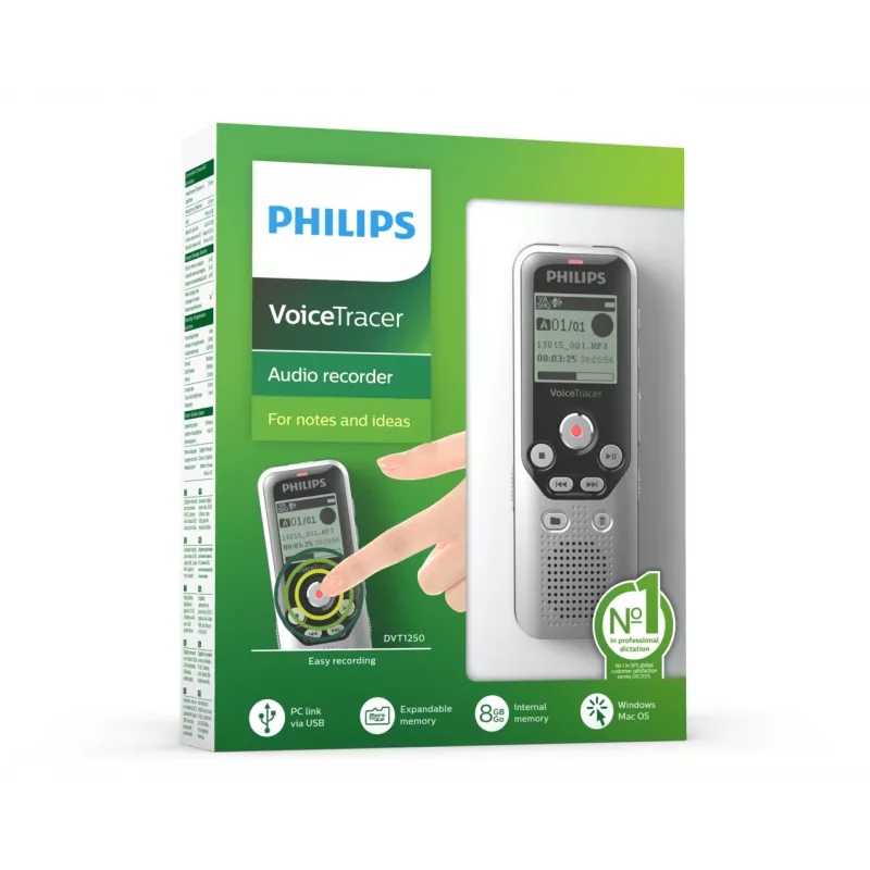 Philips DVT1250 Diktiergerät Interner Speicher & Flash-Karte Schwarz, Grau