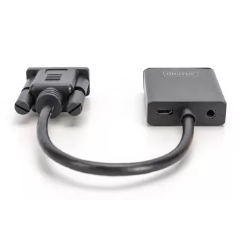 DIGITUS VGA zu HDMI Konverter + Audio (3,5mm) Full HD (1080p), Kabeltyp 15cm schwarz