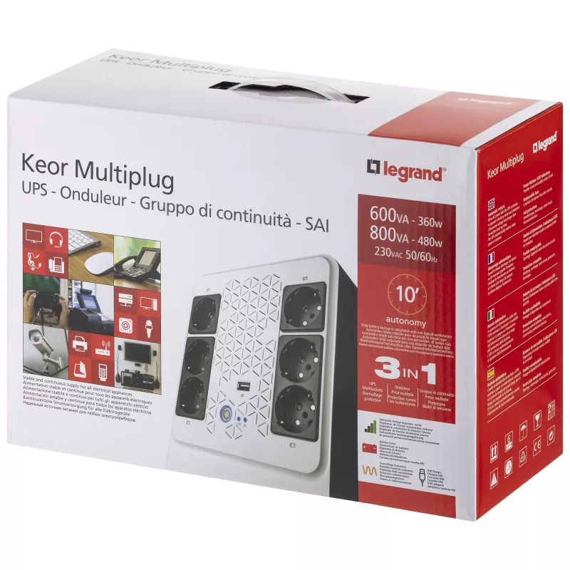 Legrand Keor ASI MULTIPLUG 600 FR unterbrechungsfreie Stromversorgung (USV), Line-Interactive, 0,6 kVA, 360 W, 6 Steckdosen