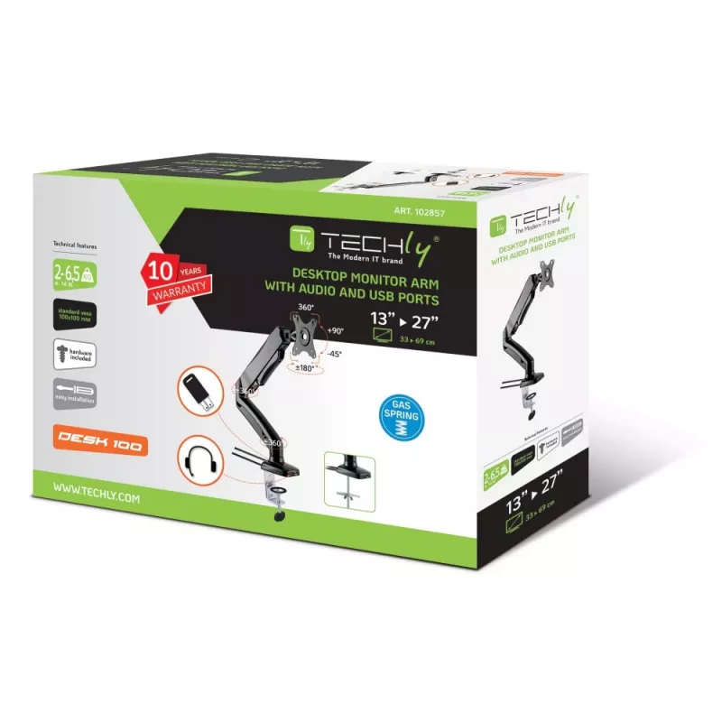 Techly ICA-LCD 514 Monitorhalterung / Standfuß 68,6 cm (27 Zoll) Tisch Schwarz