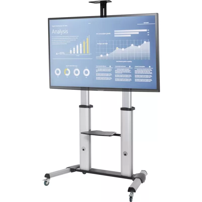 Techly ICA-TR24 mobiler TV-Ständer, 60–100 Zoll, 100 kg, mit Ablagen