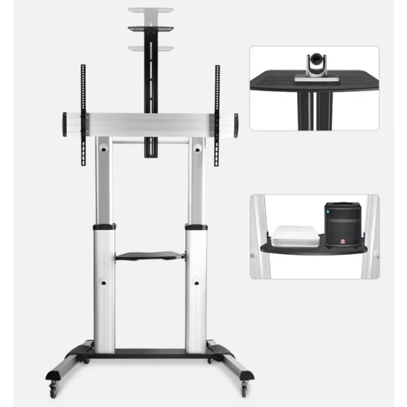 Techly ICA-TR24 mobiler TV-Ständer, 60–100 Zoll, 100 kg, mit Ablagen
