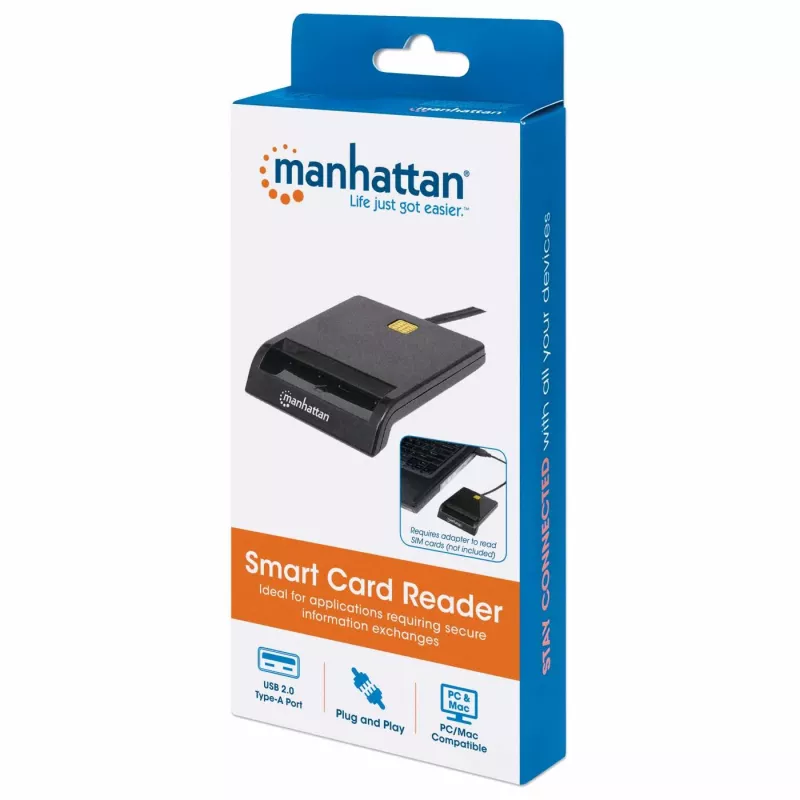 Manhattan 102049 Kontakt-Smartcard-Leser, USB-A 2.0, 12 Mbit/s, Kabel 1,05 m, schwarz, ABS-Gehäuse