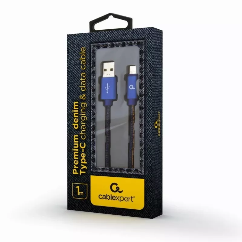 GEMBIRD Premium Jeans (denim) Type-C USB-Kabel mit Metallsteckern, 1 m, Blau