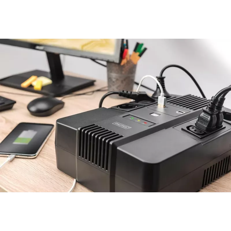 DIGITUS ALLINONE USV 600VA/360W LED 12V 7AH 4XCEE 7/7 3XIEC C13 USB RJ45
