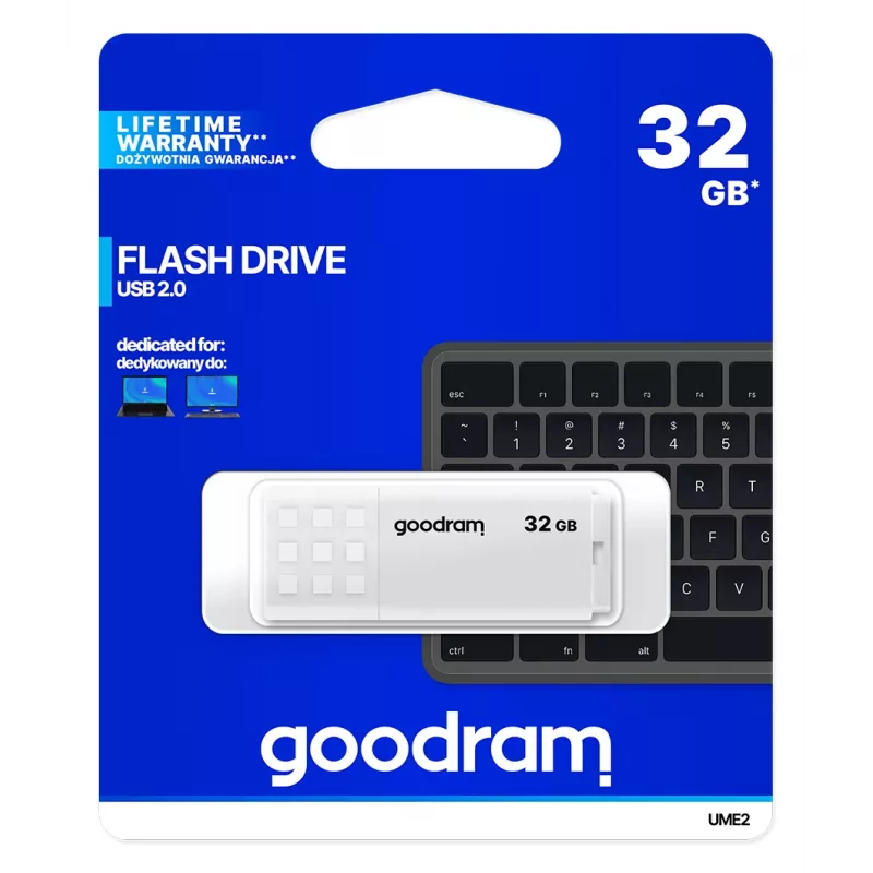 USB-Flash-Laufwerk GOODRAM UME2 32 GB USB Typ-A 2.0, lesen 20 MB/s, schreiben 5 MB/s, weiß, Kunststoff