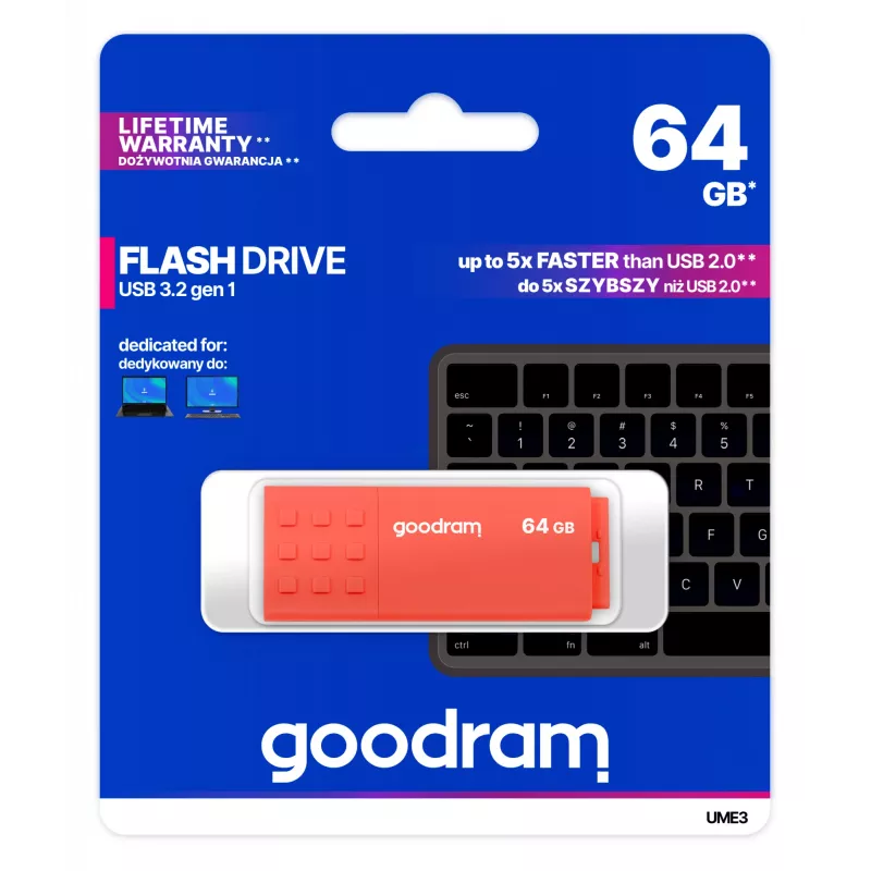 USB-Stick GOODRAM UME3 64GB USB Typ-A 3.2 Gen 1, orange, 60MB/s Lesen, 20MB/s Schreiben