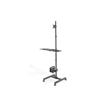 DIGITUS Mobiler Arbeitsplatz (Monitorhalterung, PC-Halter) max. 8 kg Traglast, 32-Zoll-Bildschirm – Schwarz