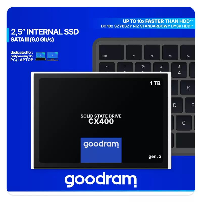 GOODRAM CX400 Gen.2 SSDPR-CX400-01T-G2 SSD 1 TB (1024 GB), 2,5 Zoll, SATA III, 550/500 MB/s, 3D TLC NAND, 7 mm