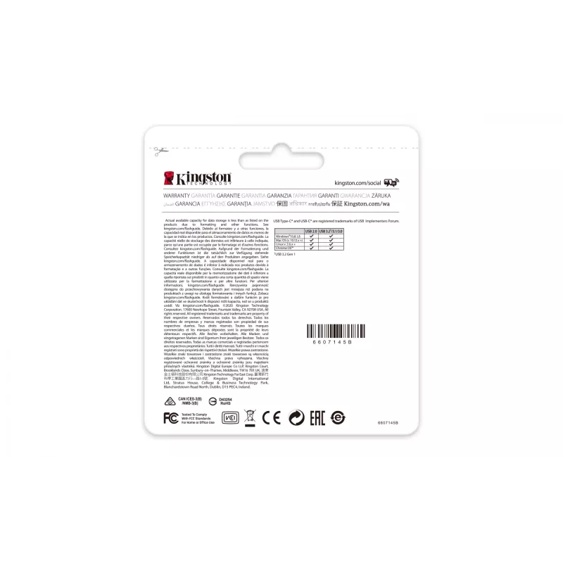 Kingston Technology DataTraveler 64GB USB-C 3.2 Gen 1 70, 64 GB, USB Type-C, 3.2 Gen 1 (3.1 Gen 1), Cap, 7 g, Schwarz