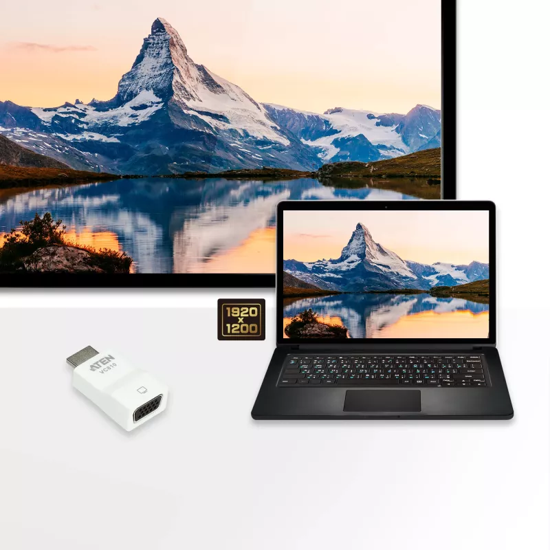 ATEN HDMI-auf-VGA-Konverter, weiß, Kunststoff, 1920 x 1200 Pixel, 1080p, HDMI, VGA