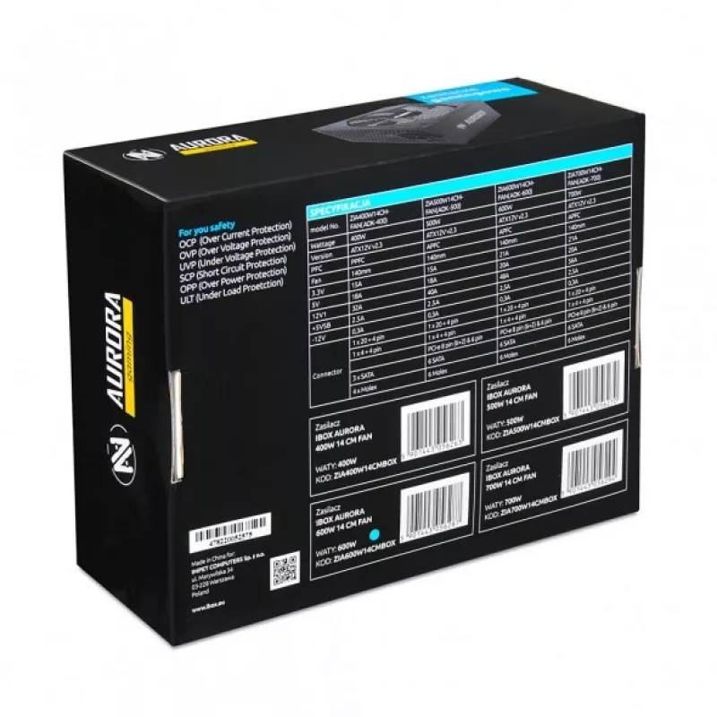 Netzteil IBOX iBox Aurora 600 W 20+4-Pin-ATX, 140-mm-Lüfter, Metallgehäuse, schwarz