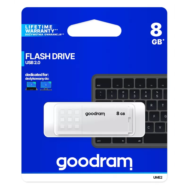 USB-Stick GOODRAM UME2 8 GB USB 2.0 Typ-A, weiß, 20 MB/s Lesen, 5 MB/s Schreiben